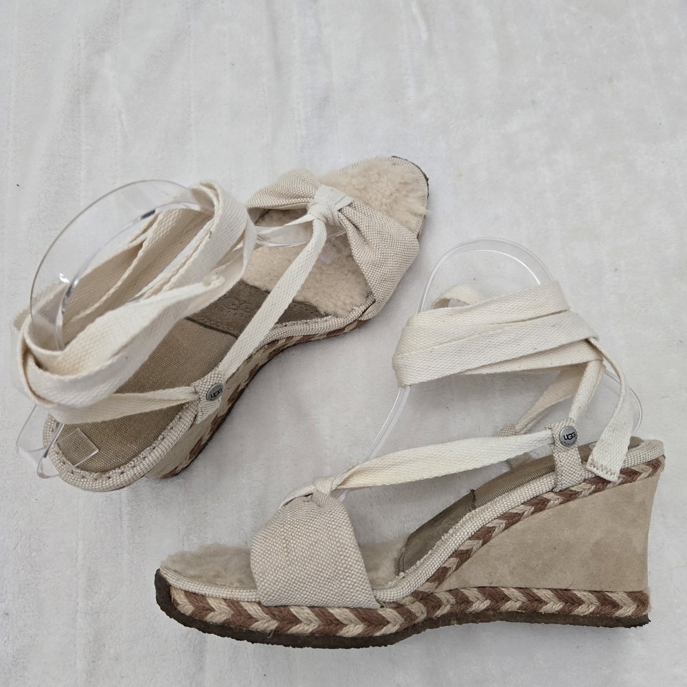 UGG Australia Wedge Gladiator Sandals‎ Sz 10 Beige Espadrilles Open Toe Coastal - Picture 10 of 12